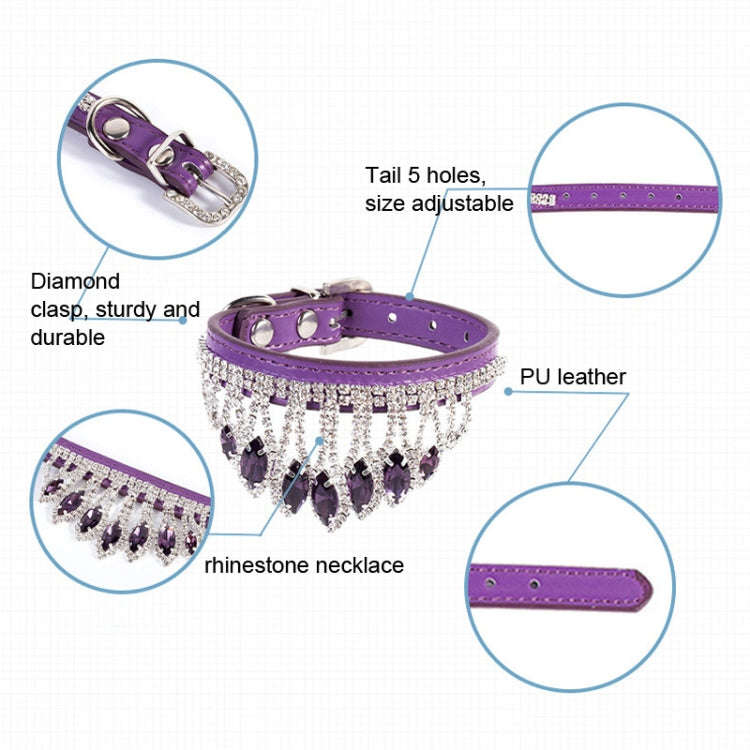 Gem Rhinestone Pet Collar Puppy Cat Pet Collar S(Blue)