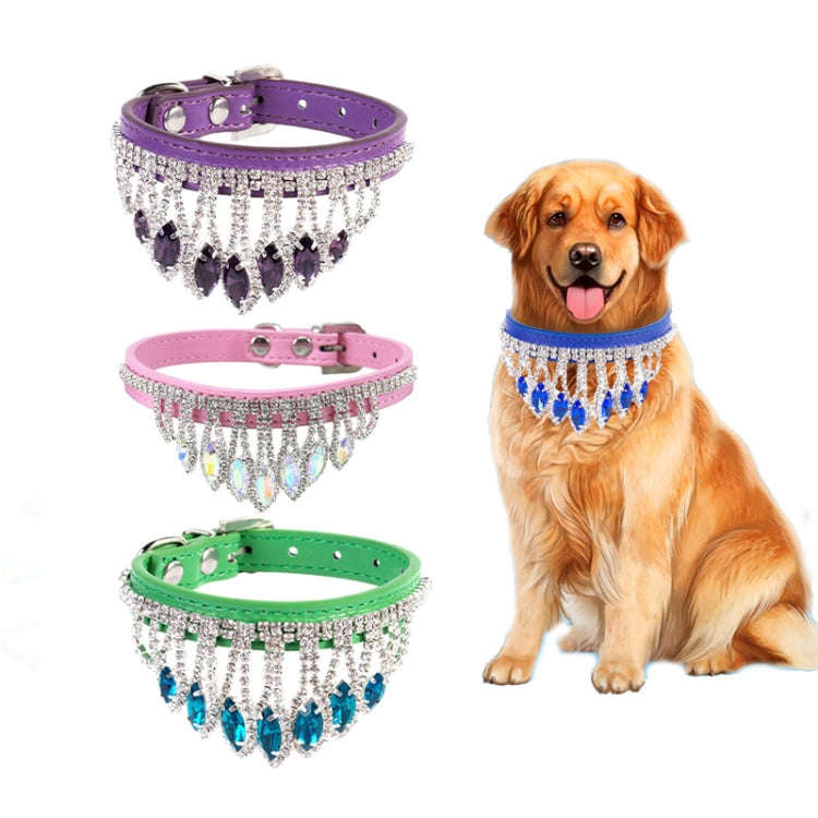 Gem Rhinestone Pet Collar Puppy Cat Pet Collar S(Blue)