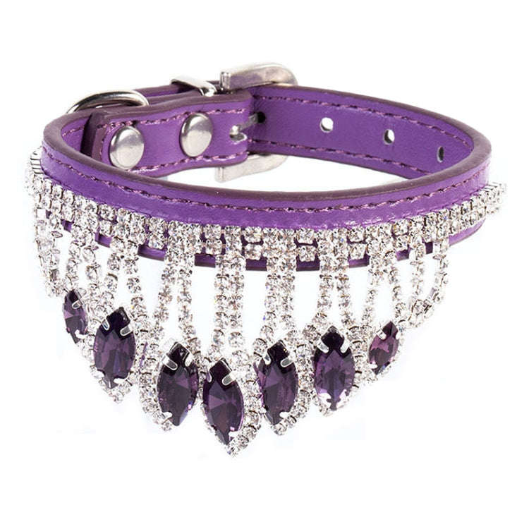 Gem Rhinestone Pet Collar Puppy Cat Pet Collar M(Purple)