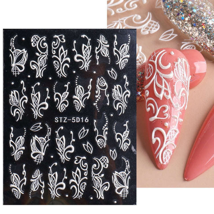 5D Three-dimensional Carved Nail Art Stickers Rose Pattern Embossed Nail Stickers(Stz-5D16)