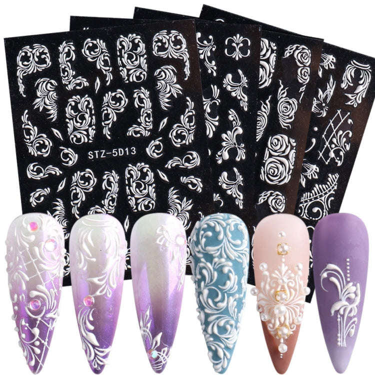 5D Three-dimensional Carved Nail Art Stickers Rose Pattern Embossed Nail Stickers(Stz-5D16)