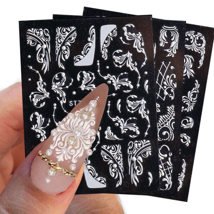 5D Three-dimensional Carved Nail Art Stickers Rose Pattern Embossed Nail Stickers(Stz-5D16)