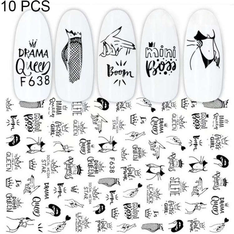 10 PCS Cartoon Heart Letters Comic Character Nail Art Sticker 3D Adhesive Nail Stickers(F638)
