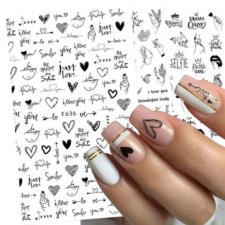 10 PCS Cartoon Heart Letters Comic Character Nail Art Sticker 3D Adhesive Nail Stickers(F639)