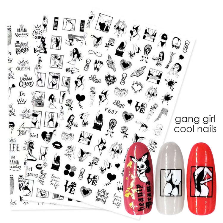10 PCS Cartoon Heart Letters Comic Character Nail Art Sticker 3D Adhesive Nail Stickers(F639)