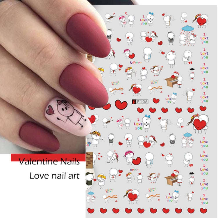10 PCS Cartoon Heart Letters Comic Character Nail Art Sticker 3D Adhesive Nail Stickers(F639)