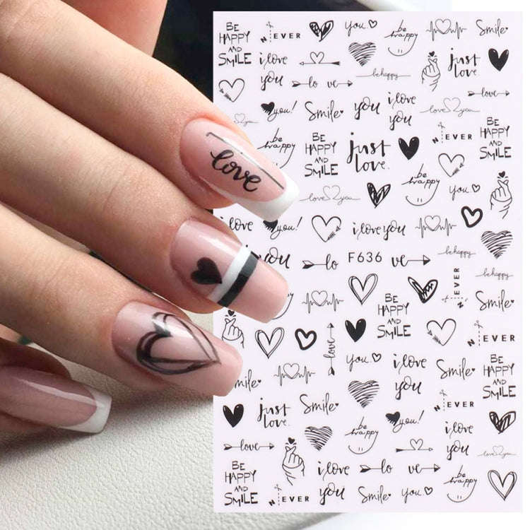 10 PCS Cartoon Heart Letters Comic Character Nail Art Sticker 3D Adhesive Nail Stickers(F639)