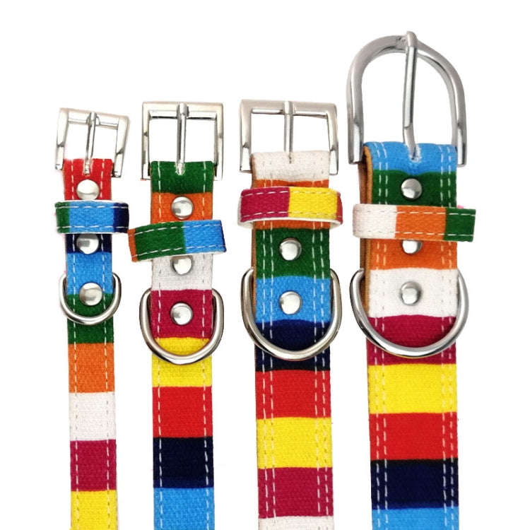 Canvas+PU Colorful Strip Pet Dog Collar S 1.5 x 30cm(Yellow)