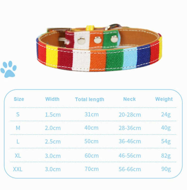 Canvas+PU Colorful Strip Pet Dog Collar S 1.5 x 30cm(Yellow)