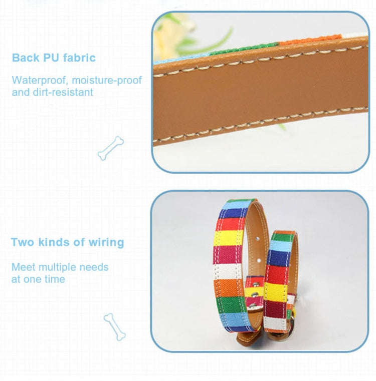 Canvas+PU Colorful Strip Pet Dog Collar S 1.5 x 30cm(Yellow)