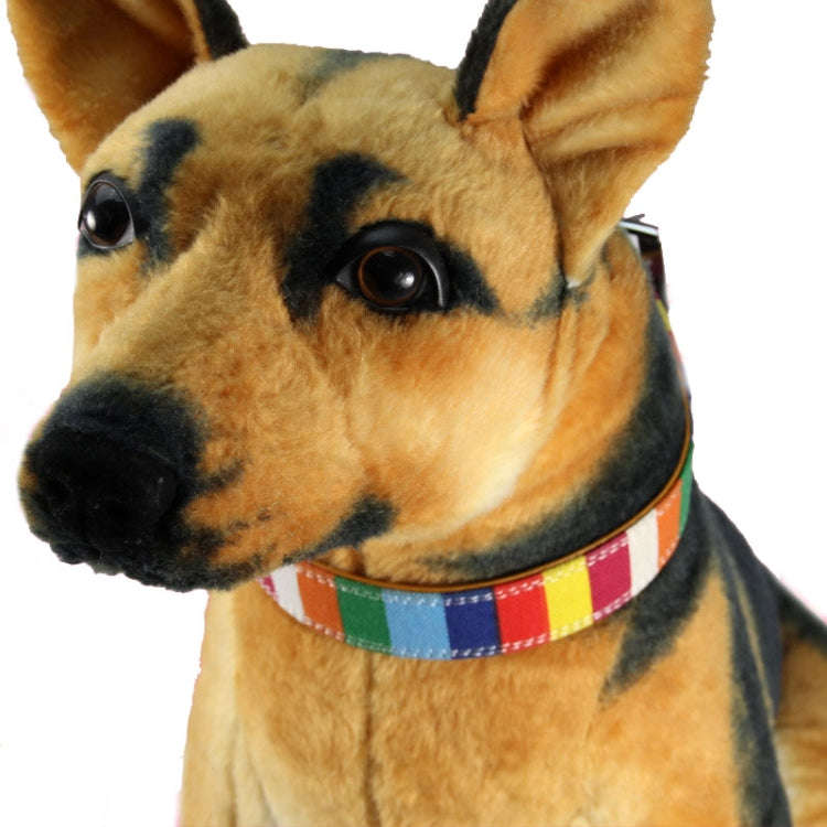Canvas+PU Colorful Strip Pet Dog Collar S 1.5 x 30cm(Yellow)
