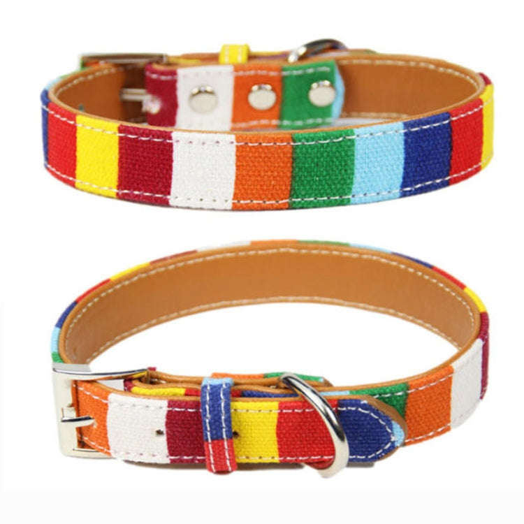 Canvas+PU Colorful Strip Pet Dog Collar  L 2.5 x 50cm(Yellow)