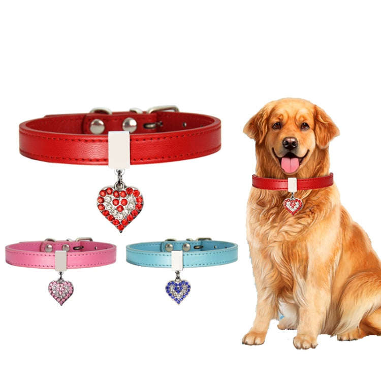 Heart Shaped Pendant PU Leather Dog Collar Pet Dog Leash, Size: XS 1.3-25cm(Blue)
