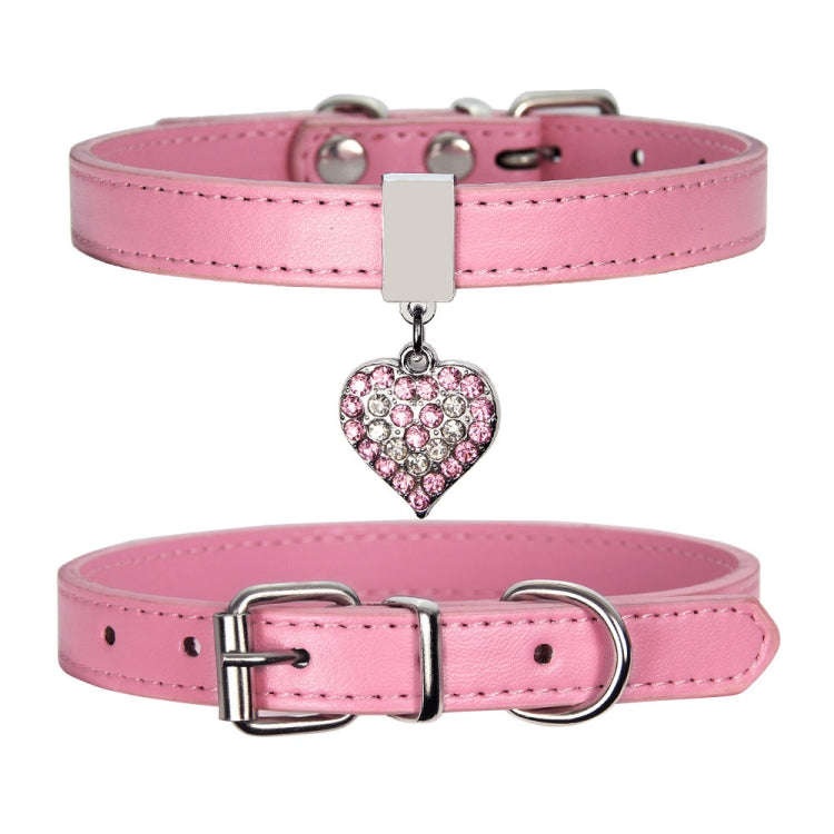 Heart Shaped Pendant PU Leather Dog Collar Pet Dog Leash, Size: XS 1.3-25cm(Blue)