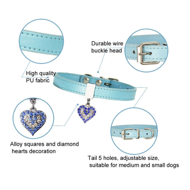 Heart Shaped Pendant PU Leather Dog Collar Pet Dog Leash, Size: XS 1.3-25cm(Blue)