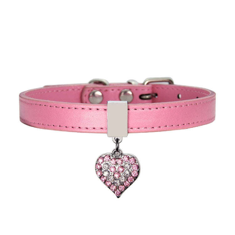 Heart Shaped Pendant PU Leather Dog Collar Pet Dog Leash, Size: M 1.3-35cm(Pink)