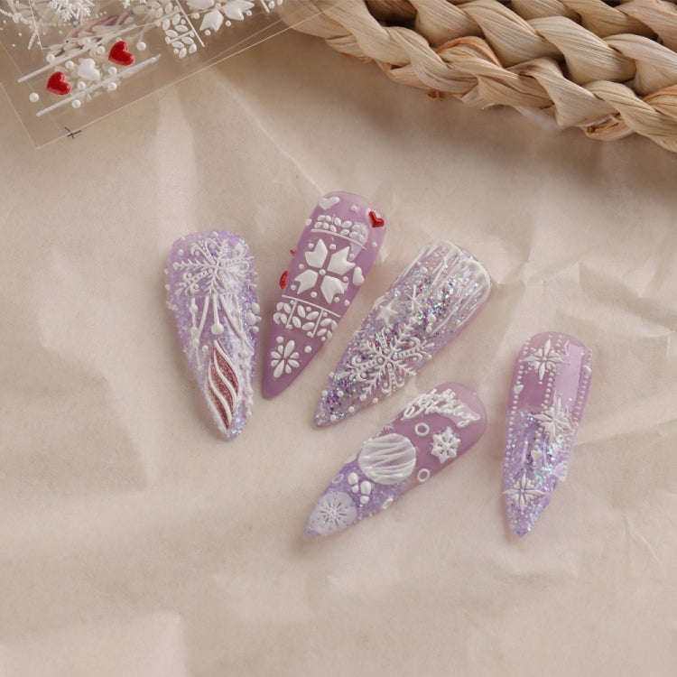 3 PCS 5D Embossed Nail Stickers Christmas Snowflake Elk Nail Stickers(5D-K126)