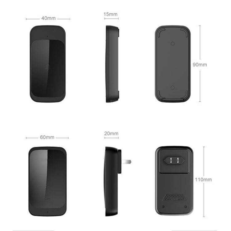 C03 1 For 1 Home Wireless IP44 Waterproof Touch Sensor Doorbell(EU Plug Black)