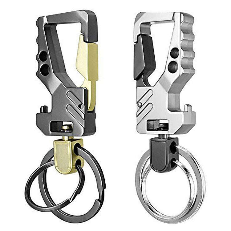 2 PCS QP-131 Multifunctional Double Ring Car Keychain Bottle Opener Carabiner(Black Silver)