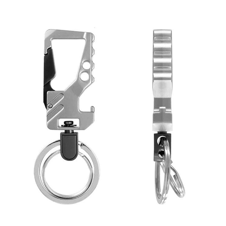 2 PCS QP-131 Multifunctional Double Ring Car Keychain Bottle Opener Carabiner(Black Silver)