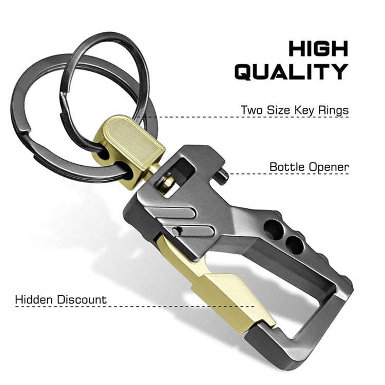 2 PCS QP-131 Multifunctional Double Ring Car Keychain Bottle Opener Carabiner(Black Gold)