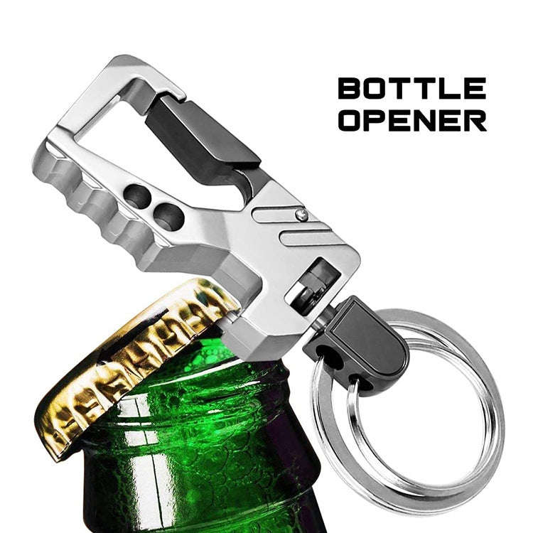 2 PCS QP-131 Multifunctional Double Ring Car Keychain Bottle Opener Carabiner(Black Silver)