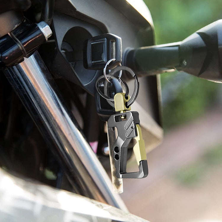 2 PCS QP-131 Multifunctional Double Ring Car Keychain Bottle Opener Carabiner(Black Silver)