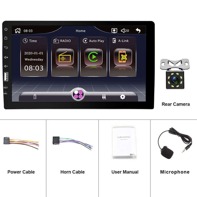 Q3570 9 inch Carplay Single Spindle MP5 Player, Style: Standard+8 Light Camera