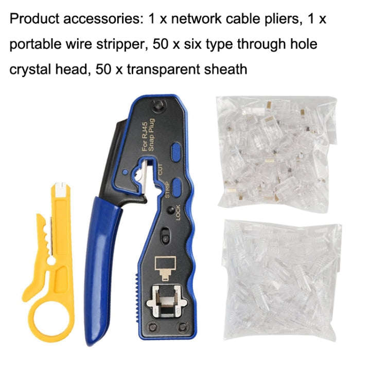 Rj45 8P Through-hole Crystal Head Connector Jacket Network Tool Stripping Wire Cable Pliers Set(B...