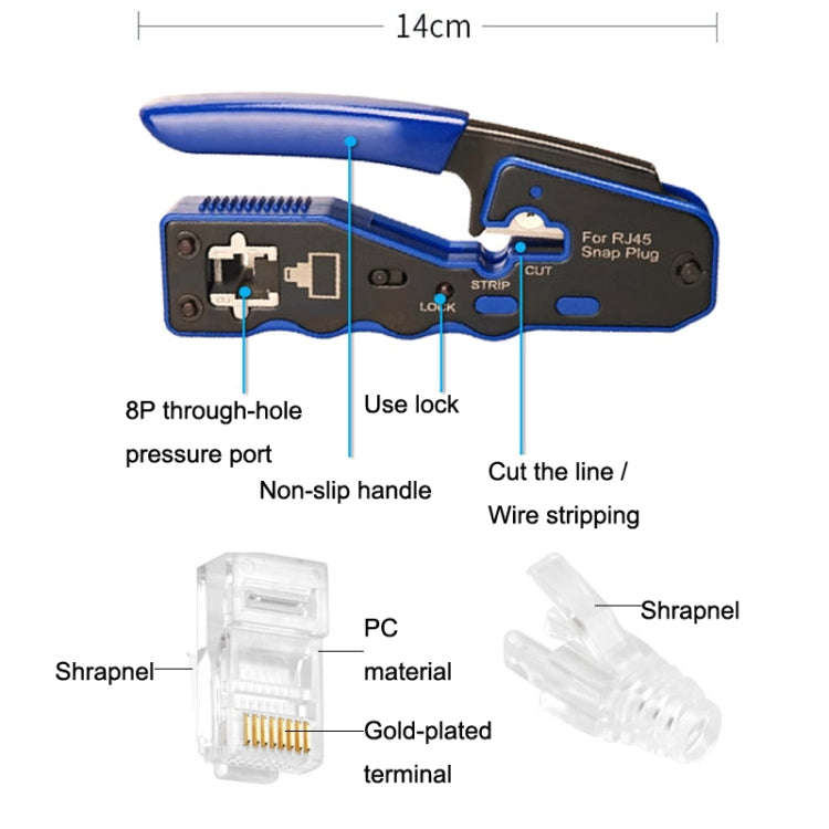 Rj45 8P Through-hole Crystal Head Connector Jacket Network Tool Stripping Wire Cable Pliers Set(B...