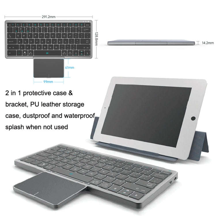 KF8700 78 Keys Hidden Touchpad Portable Tablet Computer Wireless Bluetooth Keypad With PU Leather...