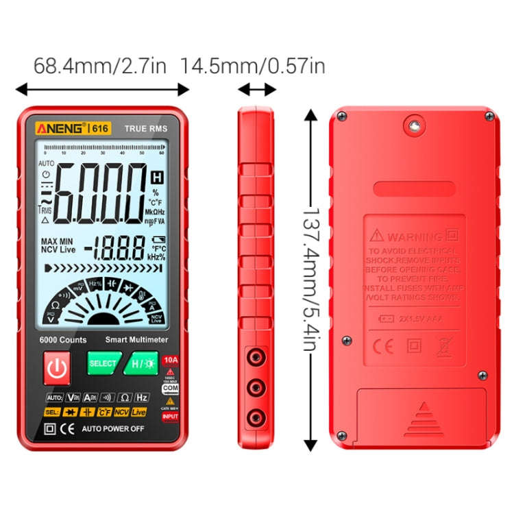 ANENG 616 Automatic High-precision Digital Display Capacitance Multimeter, Color: Red(Color Box)