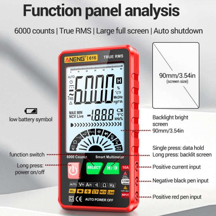 ANENG 616 Automatic High-precision Digital Display Capacitance Multimeter, Color: Red(Color Box)