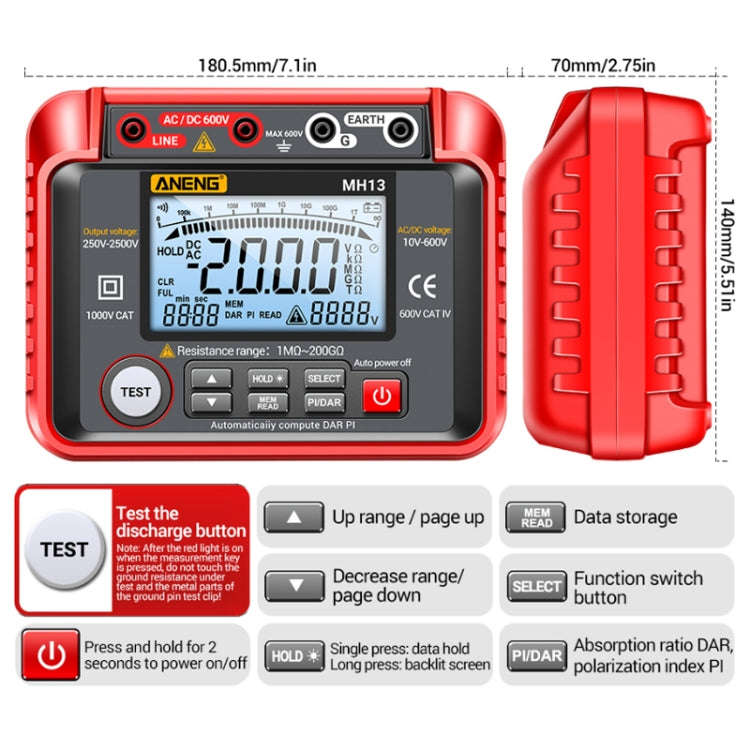 ANENG MH13 High Voltage Digital Electronic Meter Insulation Resistance Tester(Red)