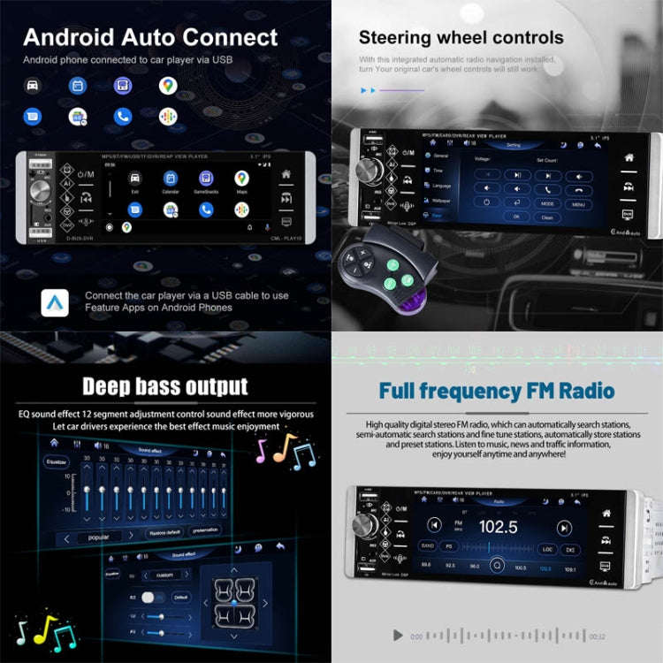 A2905 5.1 inch IPS Capacitive Screen Single Butt Carplay Player, Style: Standard+4 Light Camera