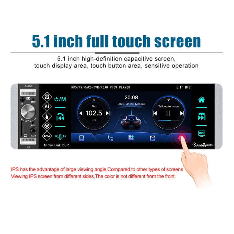 A2905 5.1 inch IPS Capacitive Screen Single Butt Carplay Player, Style: Standard+12 Light Camera