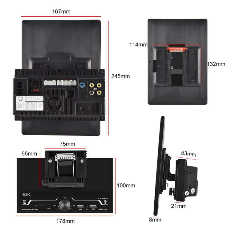 9520C Double Spindle 9.5 inch Vertical Screen Car MP5 Player, Style: Standard