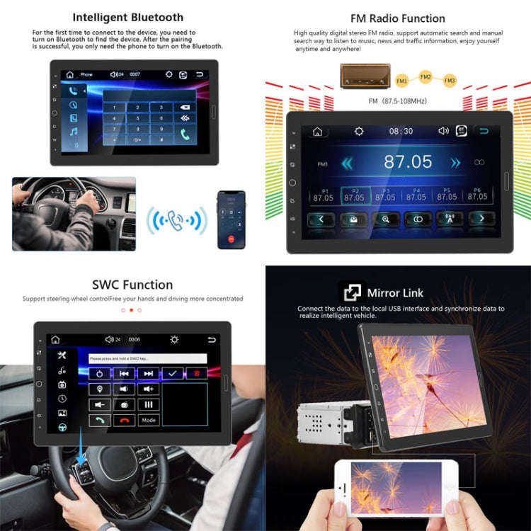 1310C 10.1 inch Car Full Screen Touch HD MP5 Wired Carplay Player, Style: Standard+8 Light Camera