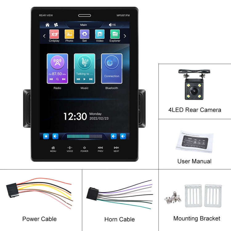 C800 9.5 Inch MP5 Single Butt Carplay Player, Style: Standard+4 Light Camera