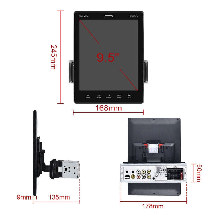 C800 9.5 Inch MP5 Single Butt Carplay Player, Style: Standard+12 Light Camera