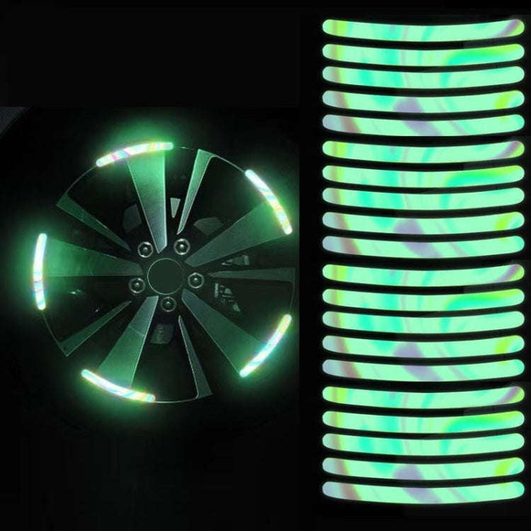 20pcs /Set Car Rainbow Wheel Hub Reflective Stickers Tire Luminous Warning Decoration, Color: Rai...