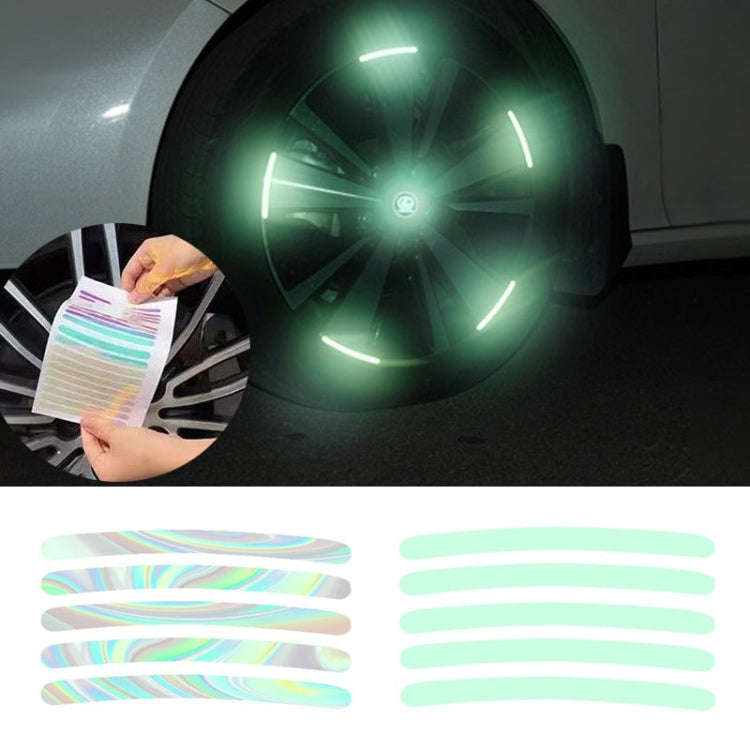 20pcs /Set Car Rainbow Wheel Hub Reflective Stickers Tire Luminous Warning Decoration, Color: Rai...