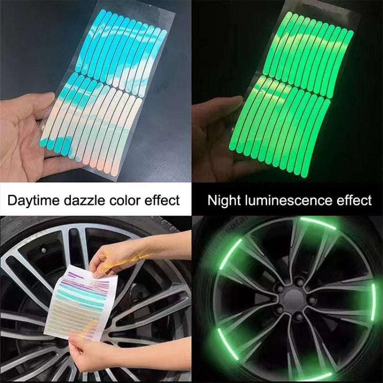 20pcs /Set Car Rainbow Wheel Hub Reflective Stickers Tire Luminous Warning Decoration, Color: Purity