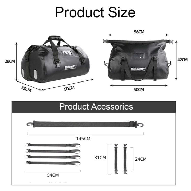 Rhinowalk MT20450 45L Large Capacity Portable Waterproof Motorcycle Tail Bag(Black)