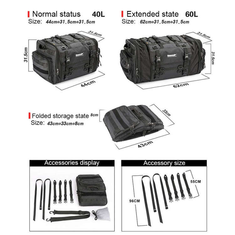 Rhinowalk MT4060 Large-capacity Foldable Expandable Tail Bag for Motorcycle Riding with Rain Cove...