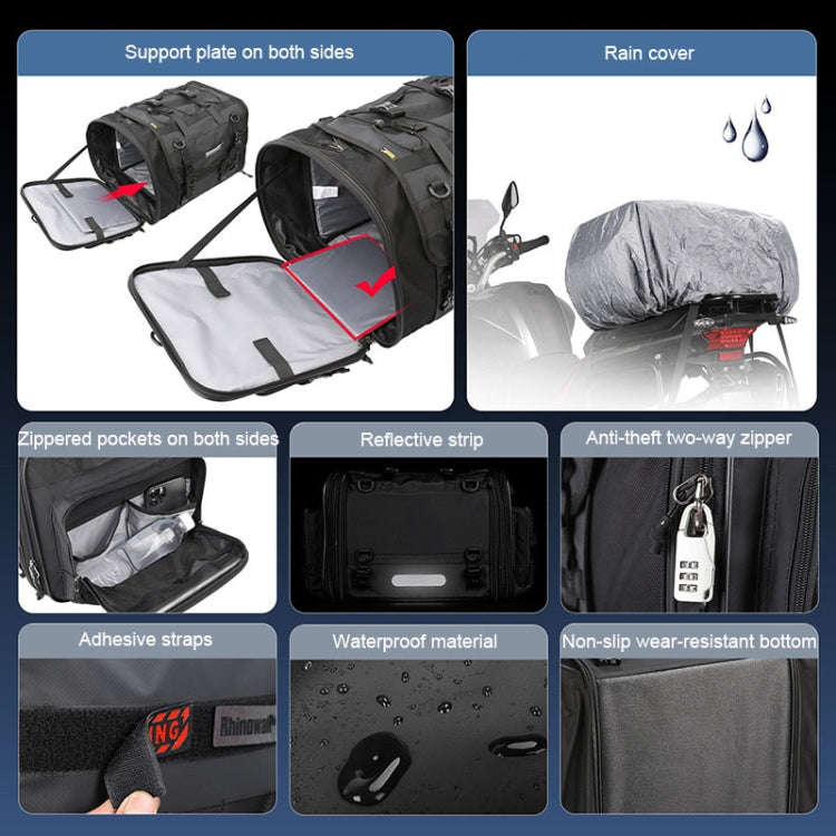 Rhinowalk MT4060 Large-capacity Foldable Expandable Tail Bag for Motorcycle Riding with Rain Cove...
