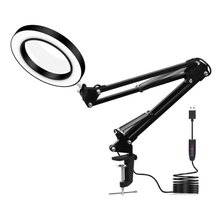 5X Magnifying Glass LED Folding Long Arm Clip Light Eye-protection USB Reading Lamp, Size: Large(...