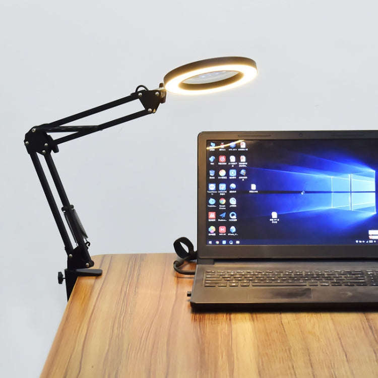5X Magnifying Glass LED Folding Long Arm Clip Light Eye-protection USB Reading Lamp, Size: Large(...