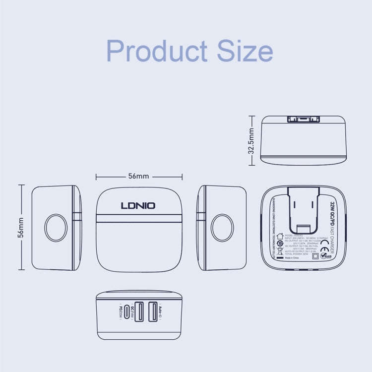 LDNIO A3513Q 32W QC3.0 3 USB Ports Phone Adapter EU Plug with Type-C Cable