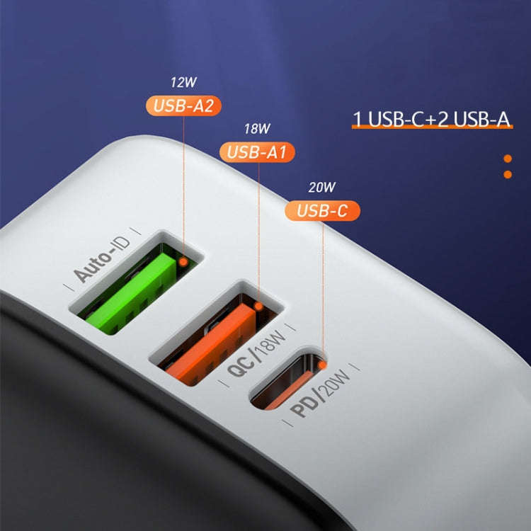LDNIO A3513Q 32W QC3.0 3 USB Ports Phone Adapter EU Plug with Type-C Cable
